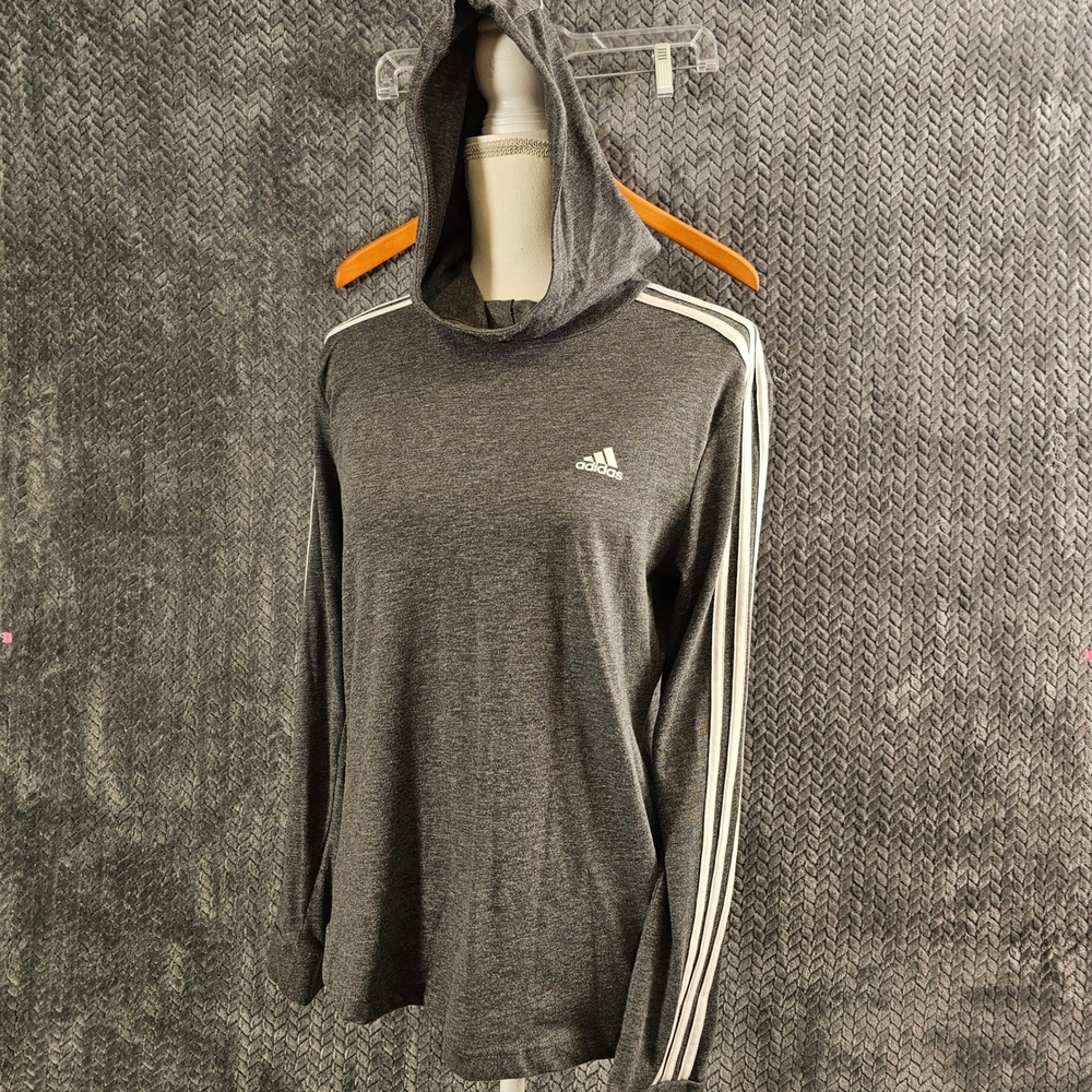 Adidas Women Gray Long Sleeve Hoodie Climalite Athletic 3 Stripe‎ Size M